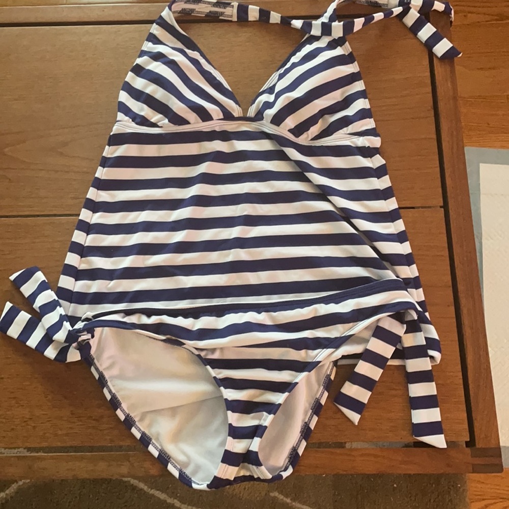 MAximos Blue and white stripes Tankini top and bottom